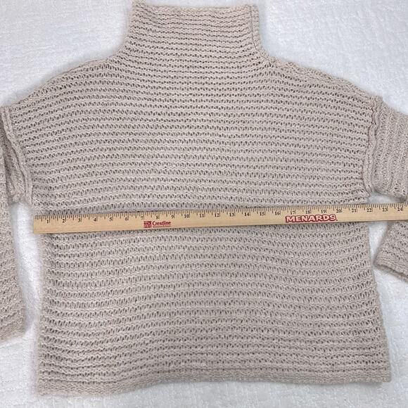 Aerie beige comfy wool blend mock neck loose knit pullover long sleeve sweater S - Picture 3 of 8